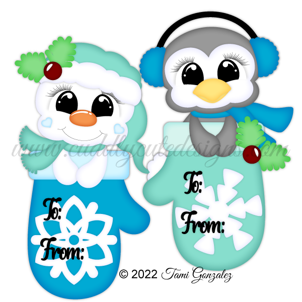 Mitten Tags - Snowman & Penguin