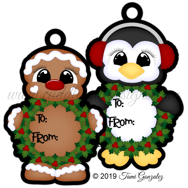 Wreath Tag Cuties - Ginger & Penguin