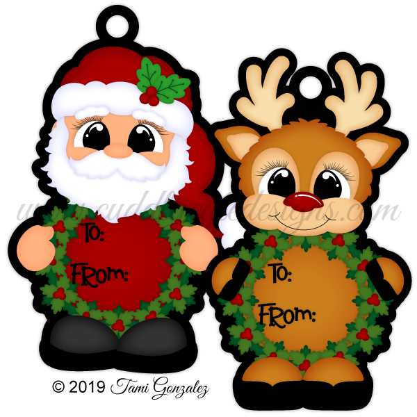 Wreath Tag Cuties - Santa & Reindeer