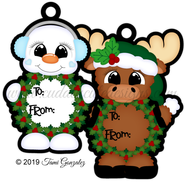 Wreath Tag Cuties - Snowman & Moose